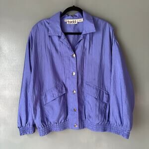 Vintage 80's TEDDI Women's XL Purple Blue Crinkle Bomber Jacket Avantgarde Retro